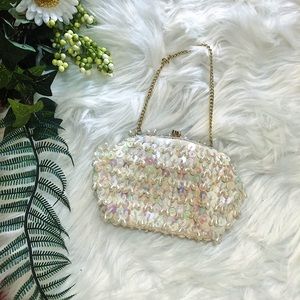 Fun Sequin, Bead & Dangling Pearl Clutch -Handmade